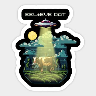 Pixel UFO Abducting Cow Sticker